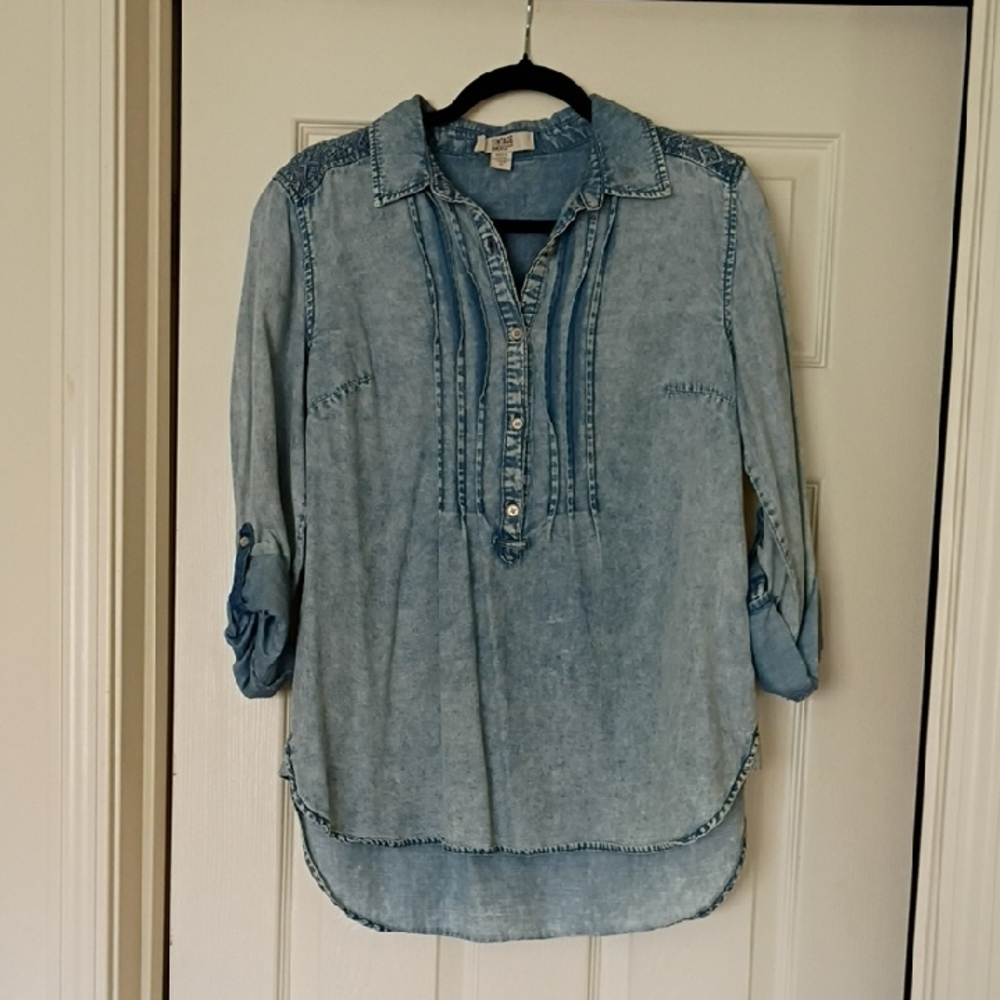 White Crow Light Blue Denim Tunic Blouse